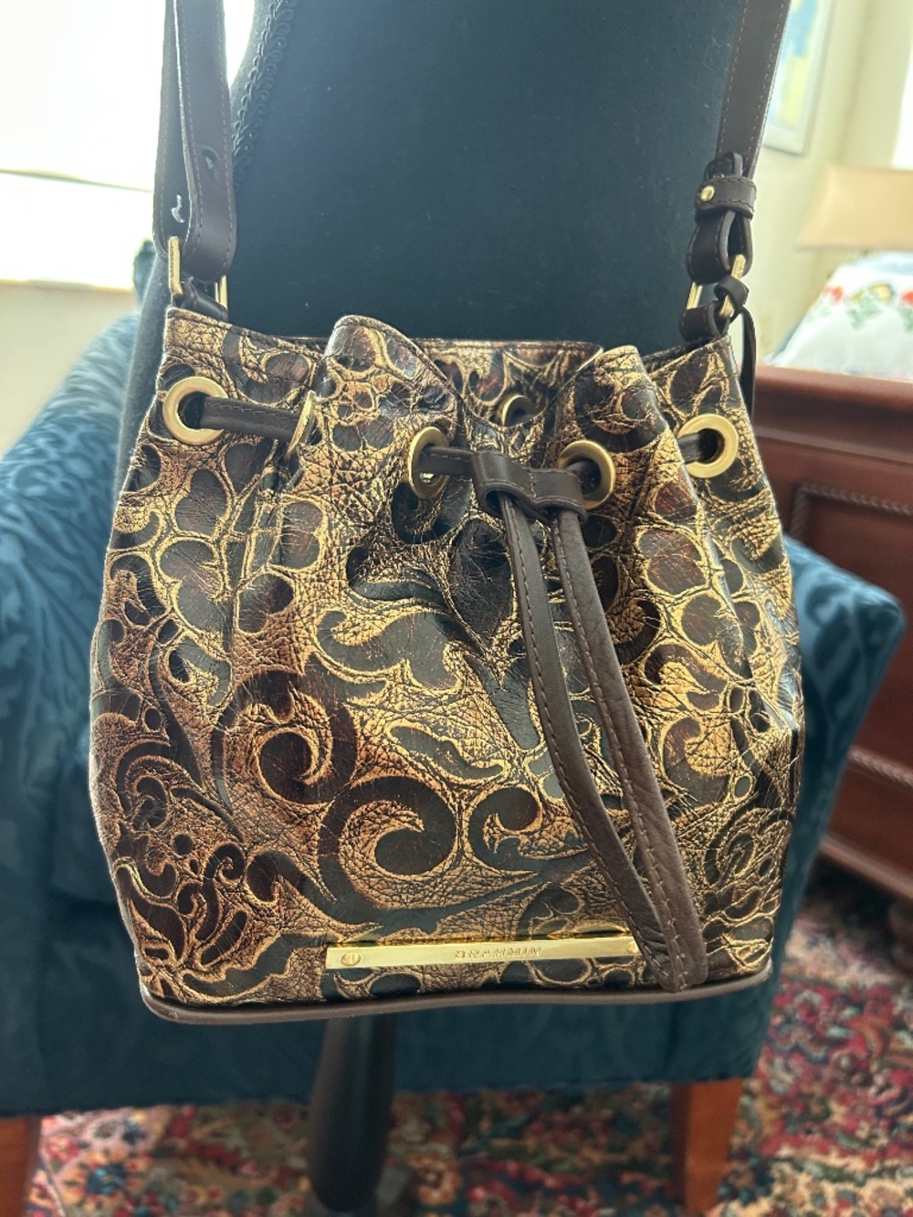 Brahmin Bucket Bag Brown and Gold